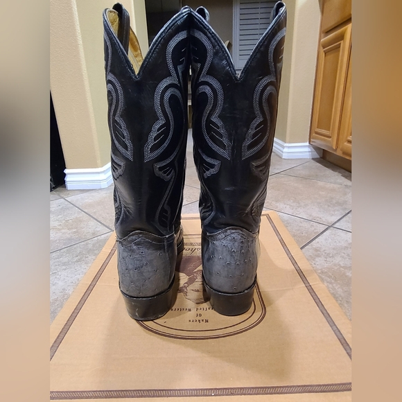 J Chisholm Black and Gray Western Ostrich Cowboy Boots - Picture 3 of 8